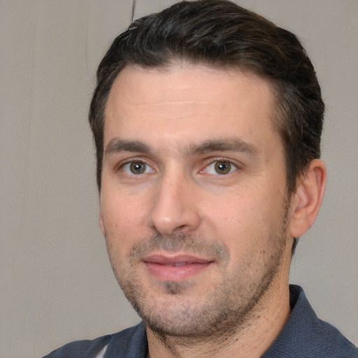 Neutral white adult male with short  brown hair and brown eyes