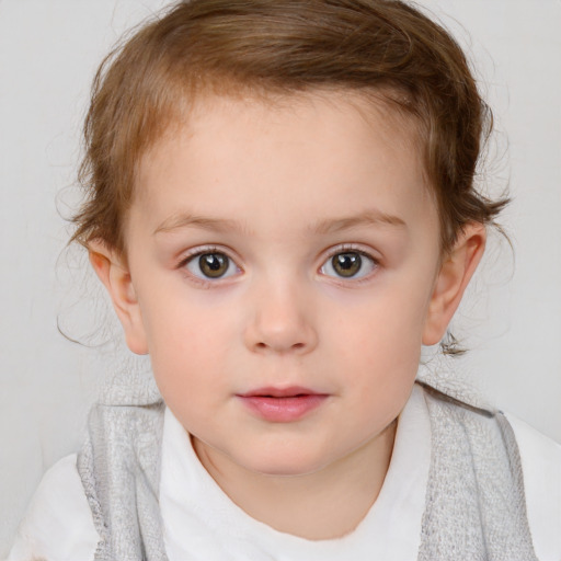 Neutral white child female with short  brown hair and blue eyes