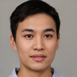 Neutral asian young-adult male with short  brown hair and brown eyes