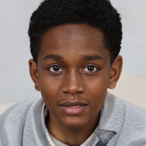 Neutral black child male with short  black hair and brown eyes