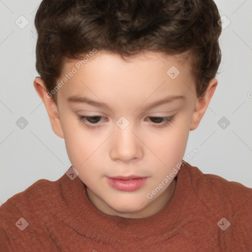 Neutral white child female with short  brown hair and brown eyes