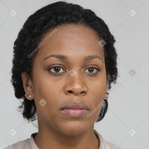 Neutral black young-adult female with short  brown hair and brown eyes