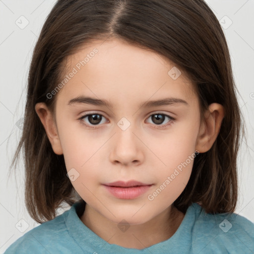 Neutral white child female with medium  brown hair and brown eyes