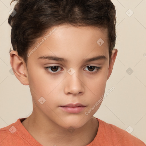 Neutral white child female with short  brown hair and brown eyes