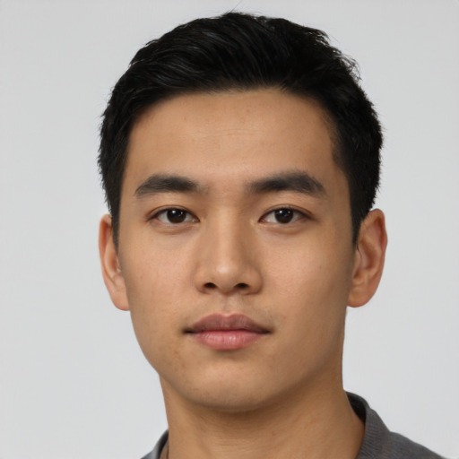 Neutral asian young-adult male with short  black hair and brown eyes