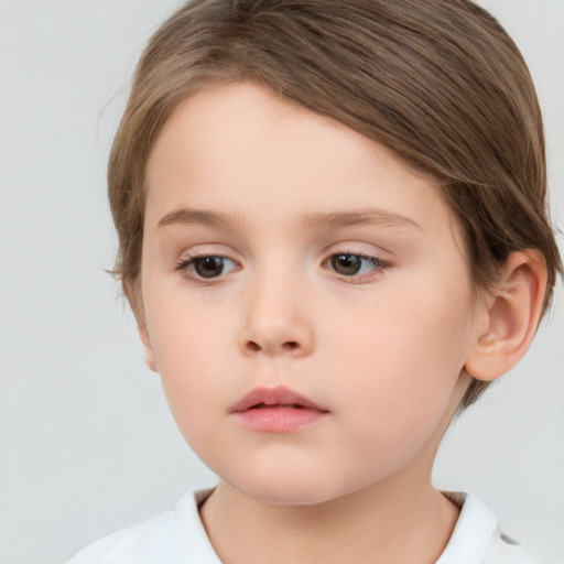 Neutral white child female with medium  brown hair and brown eyes