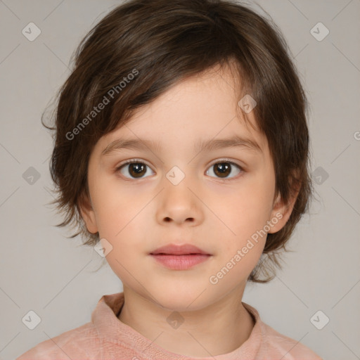 Neutral white child female with medium  brown hair and brown eyes