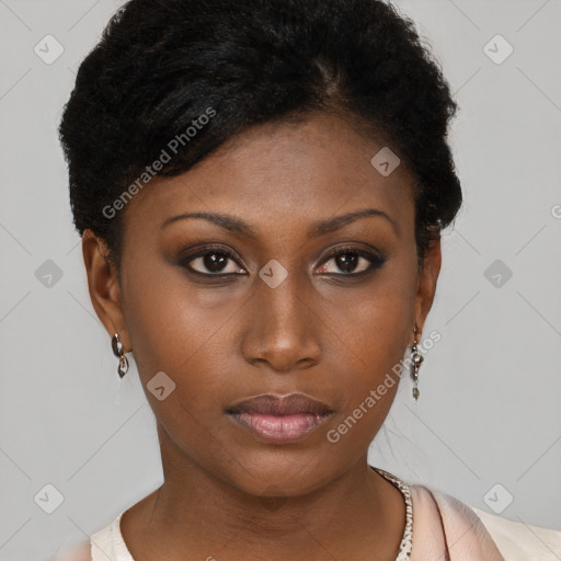 Neutral black young-adult female with short  brown hair and brown eyes