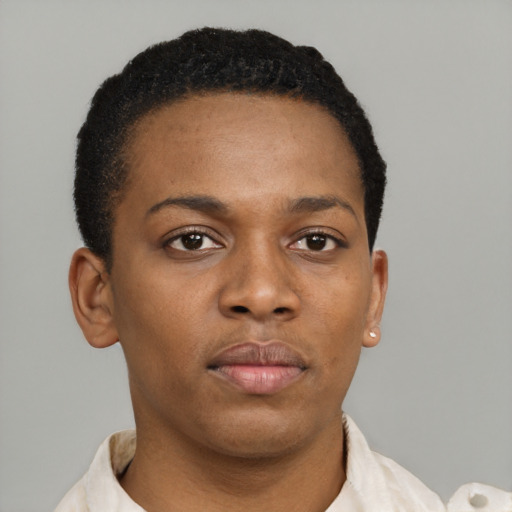 Neutral black young-adult female with short  brown hair and brown eyes