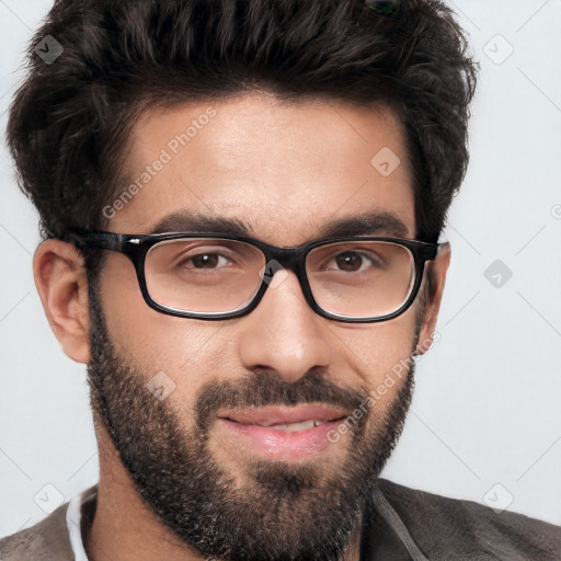 Neutral white young-adult male with short  black hair and brown eyes