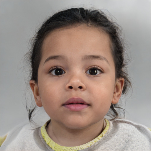 Neutral white child female with medium  brown hair and brown eyes