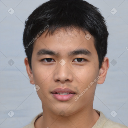 Neutral asian young-adult male with short  black hair and brown eyes