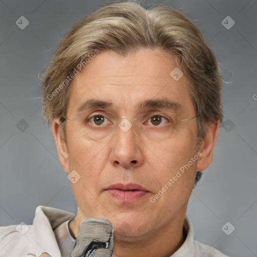 Neutral white adult male with short  brown hair and brown eyes