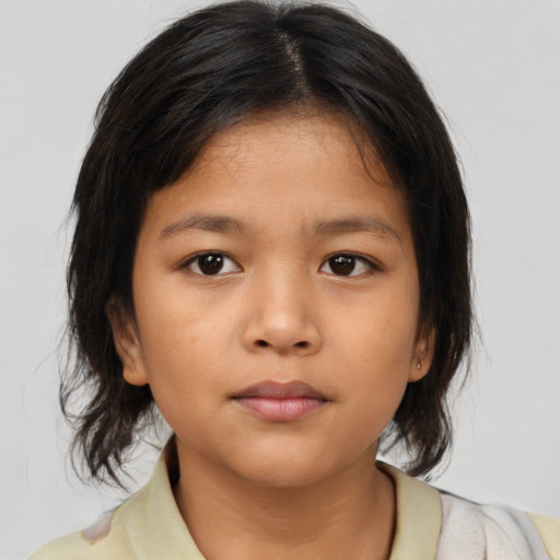 Neutral asian child female with medium  brown hair and brown eyes