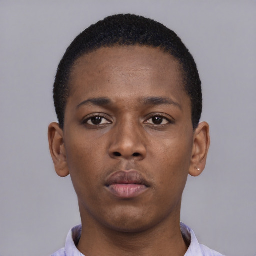 Neutral black young-adult male with short  brown hair and brown eyes