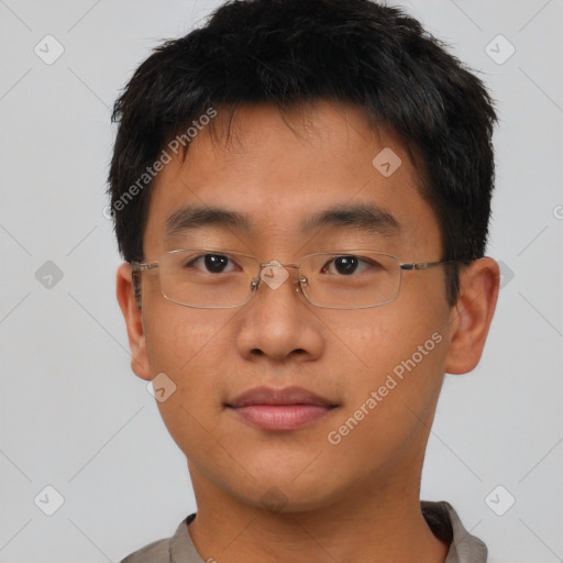 Neutral asian young-adult male with short  brown hair and brown eyes