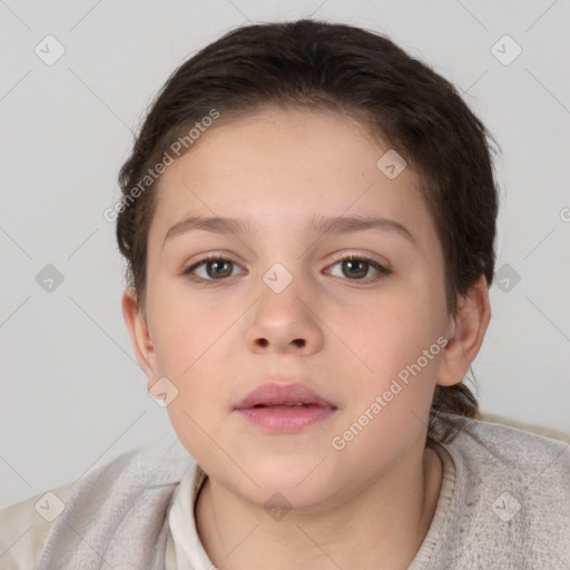 Neutral white child female with short  brown hair and brown eyes