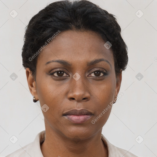 Neutral black young-adult female with short  brown hair and brown eyes