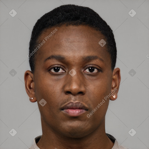 Neutral black young-adult male with short  brown hair and brown eyes
