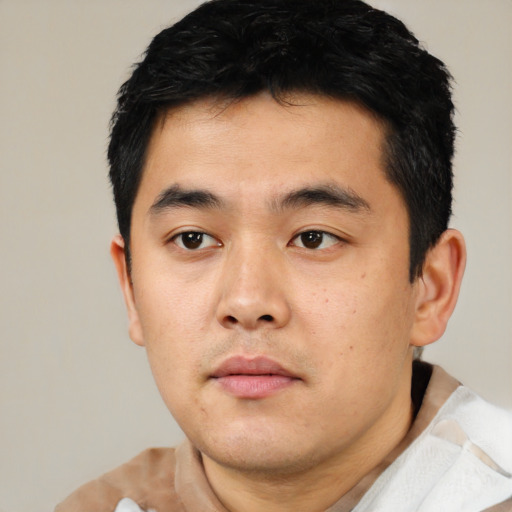 Neutral asian young-adult male with short  black hair and brown eyes