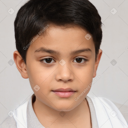 Joyful white child male with short  brown hair and brown eyes