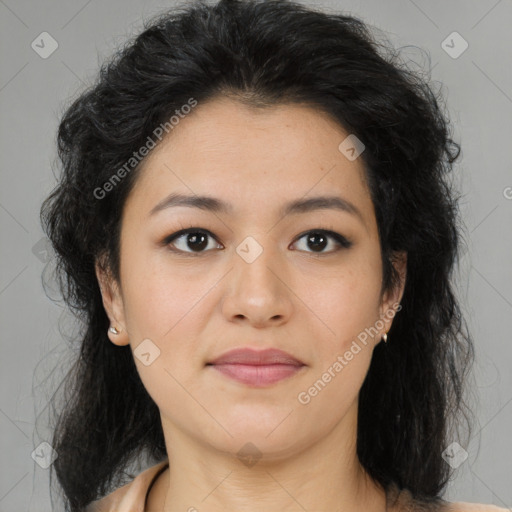 Neutral asian young-adult female with medium  brown hair and brown eyes