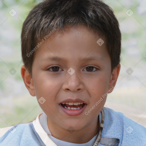 Joyful white child male with short  brown hair and brown eyes