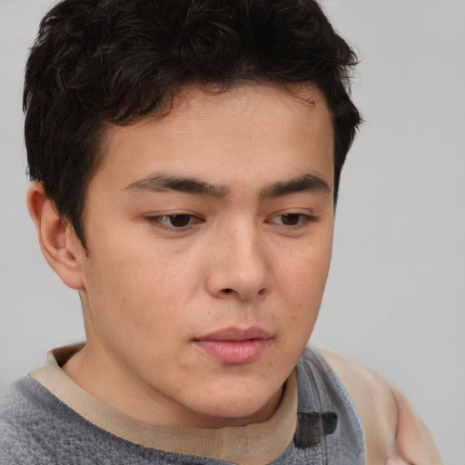 Neutral asian young-adult male with short  brown hair and brown eyes