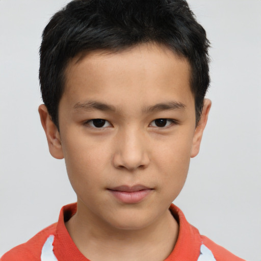 Neutral asian child male with short  brown hair and brown eyes