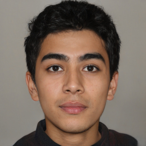 Neutral asian young-adult male with short  brown hair and brown eyes