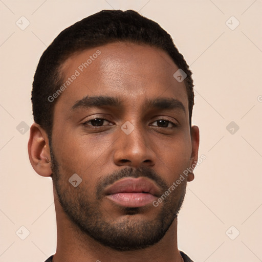 Neutral black young-adult male with short  brown hair and brown eyes