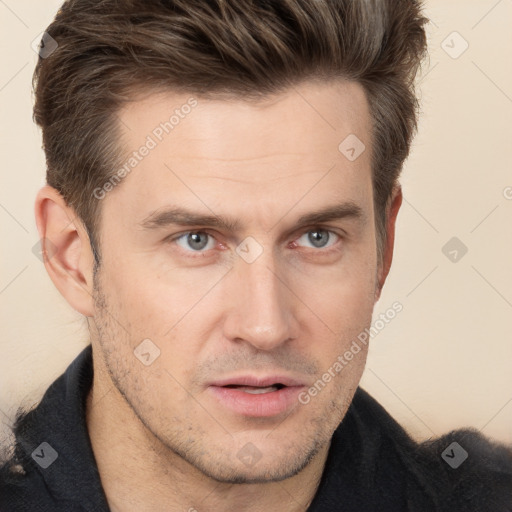 Neutral white adult male with short  brown hair and brown eyes