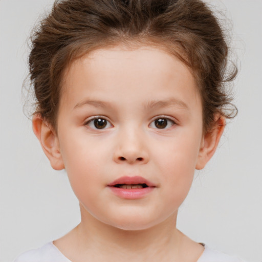 Neutral white child female with short  brown hair and brown eyes