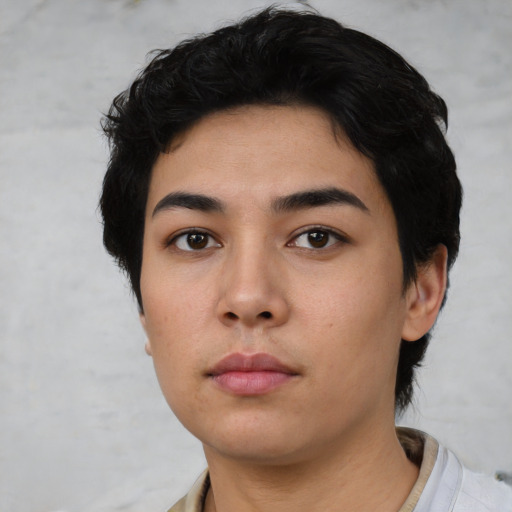 Neutral asian young-adult female with short  black hair and brown eyes
