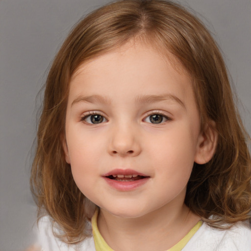 Neutral white child female with medium  brown hair and brown eyes