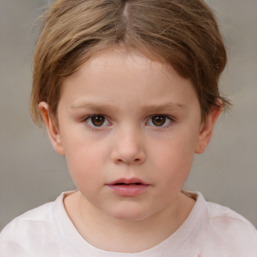 Neutral white child female with short  brown hair and brown eyes