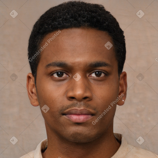 Neutral black young-adult male with short  brown hair and brown eyes