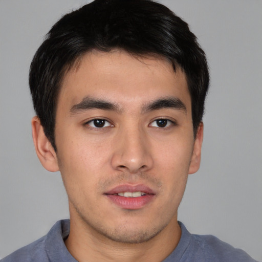 Neutral asian young-adult male with short  brown hair and brown eyes