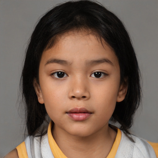 Neutral asian child female with medium  brown hair and brown eyes