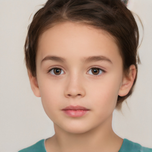 Neutral white child female with short  brown hair and brown eyes