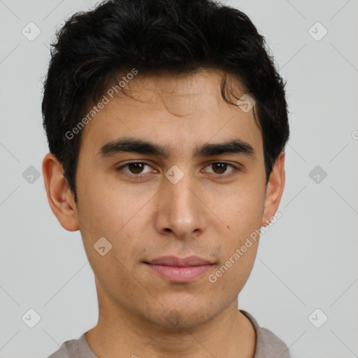 Neutral asian young-adult male with short  brown hair and brown eyes