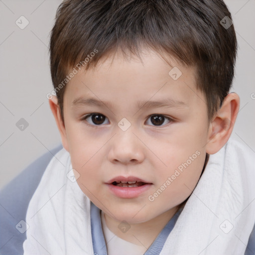 Neutral white child male with short  brown hair and brown eyes