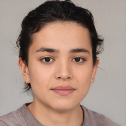 Neutral asian young-adult female with medium  brown hair and brown eyes