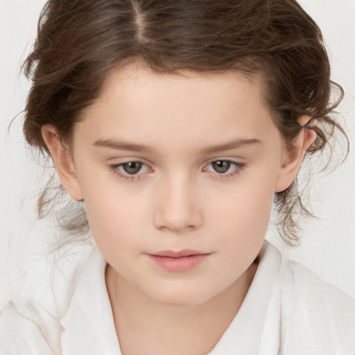 Neutral white child female with medium  brown hair and brown eyes