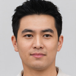 Neutral asian young-adult male with short  black hair and brown eyes