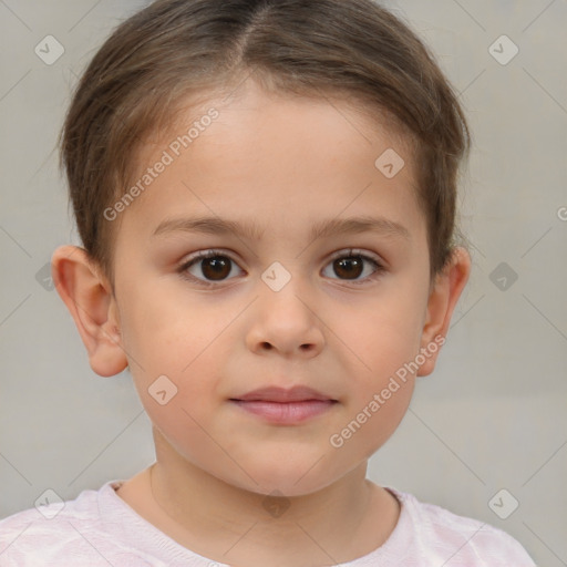 Neutral white child female with short  brown hair and brown eyes