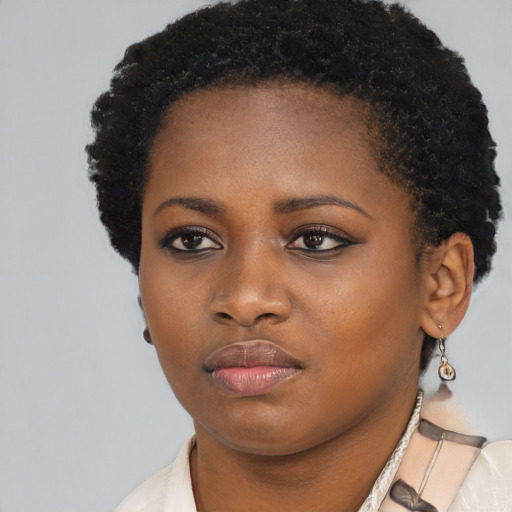 Neutral black young-adult female with short  brown hair and brown eyes