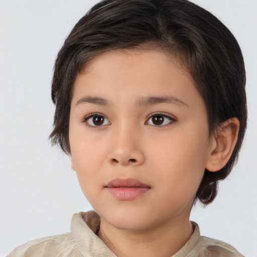 Neutral asian child female with medium  brown hair and brown eyes