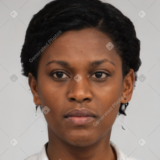 Neutral black young-adult female with short  brown hair and brown eyes