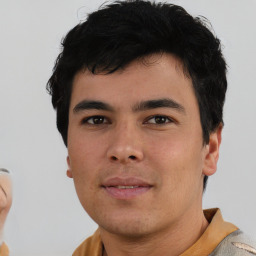 Neutral asian young-adult male with short  brown hair and brown eyes